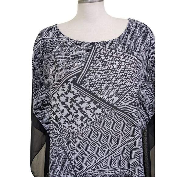 Zac Rachel Poncho Top Womens Plus 3X Semi Sheer Boho Artsy Black White Witchy - Picture 3 of 9